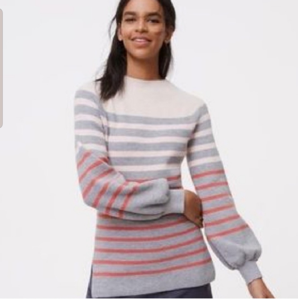 LOFT Ribbed Striped Mock Neck Sweater